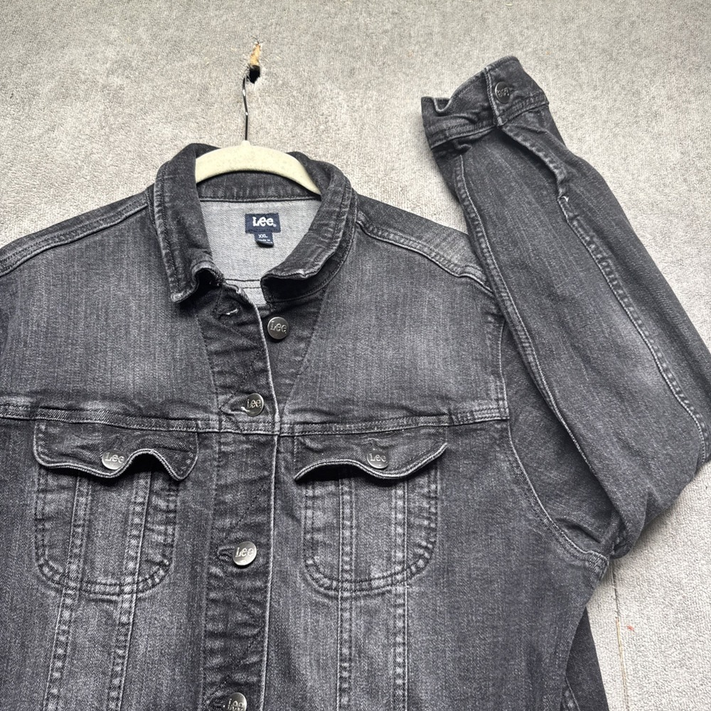 Vintage Lee Black Denim Trucker Jacket Faded Wash Western Workwear XXL Y2K